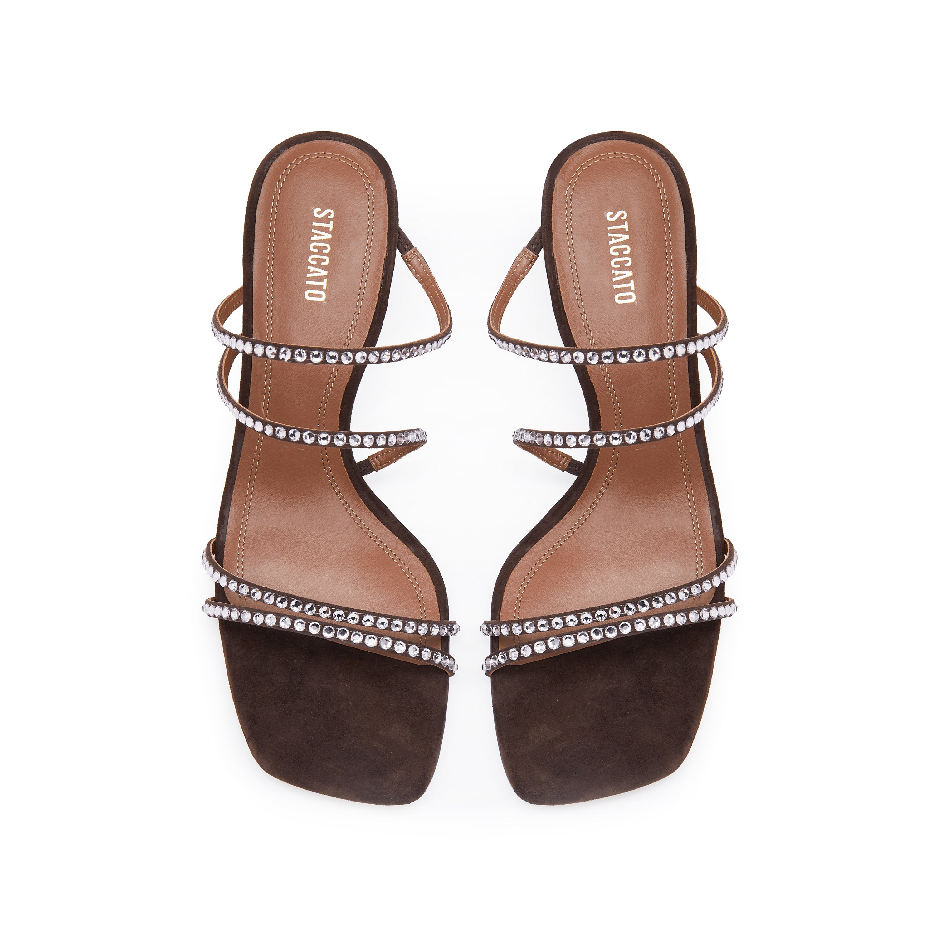 Brown Crystal Strappy Heeled Sandal Mule