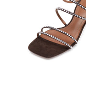 Brown Crystal Strappy Heeled Sandal Mule