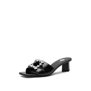 Black Crystal Buckle Heeled Sandals