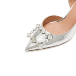 Load image into Gallery viewer, Silver Crystal Buckle D&#39;Orsay Pumps
