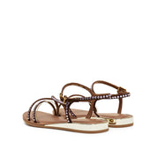Brown Crystal Cross Strap Flat Sandals