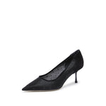 Load image into Gallery viewer, Black Mesh Crystal Pointy Pumps
