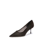 Load image into Gallery viewer, Dark Brown Mesh Crystal Pointy Pumps
