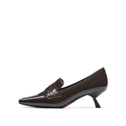Brown Leather Pointy Penny Pumps