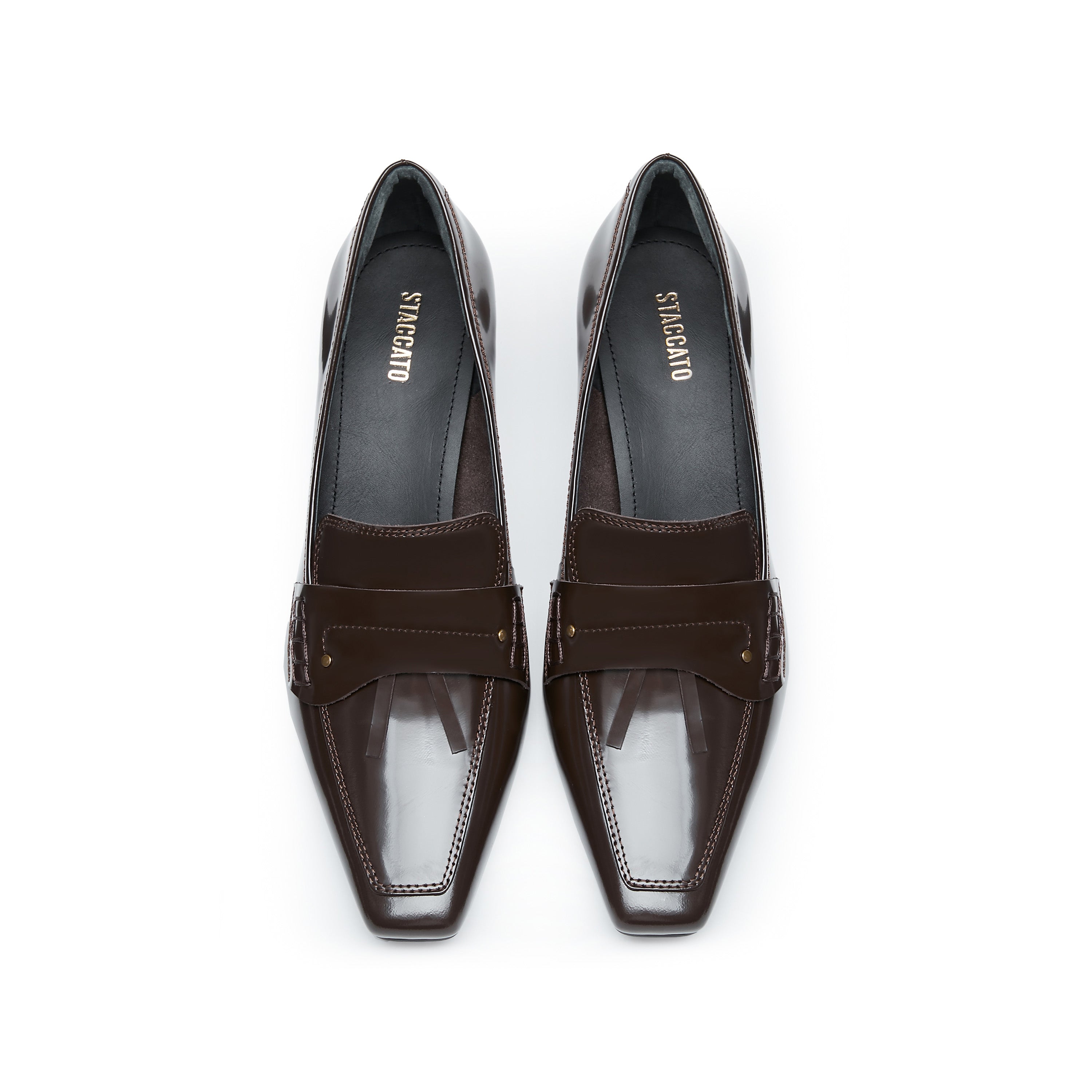 Brown Leather Pointy Penny Pumps