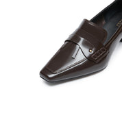 Brown Leather Pointy Penny Pumps