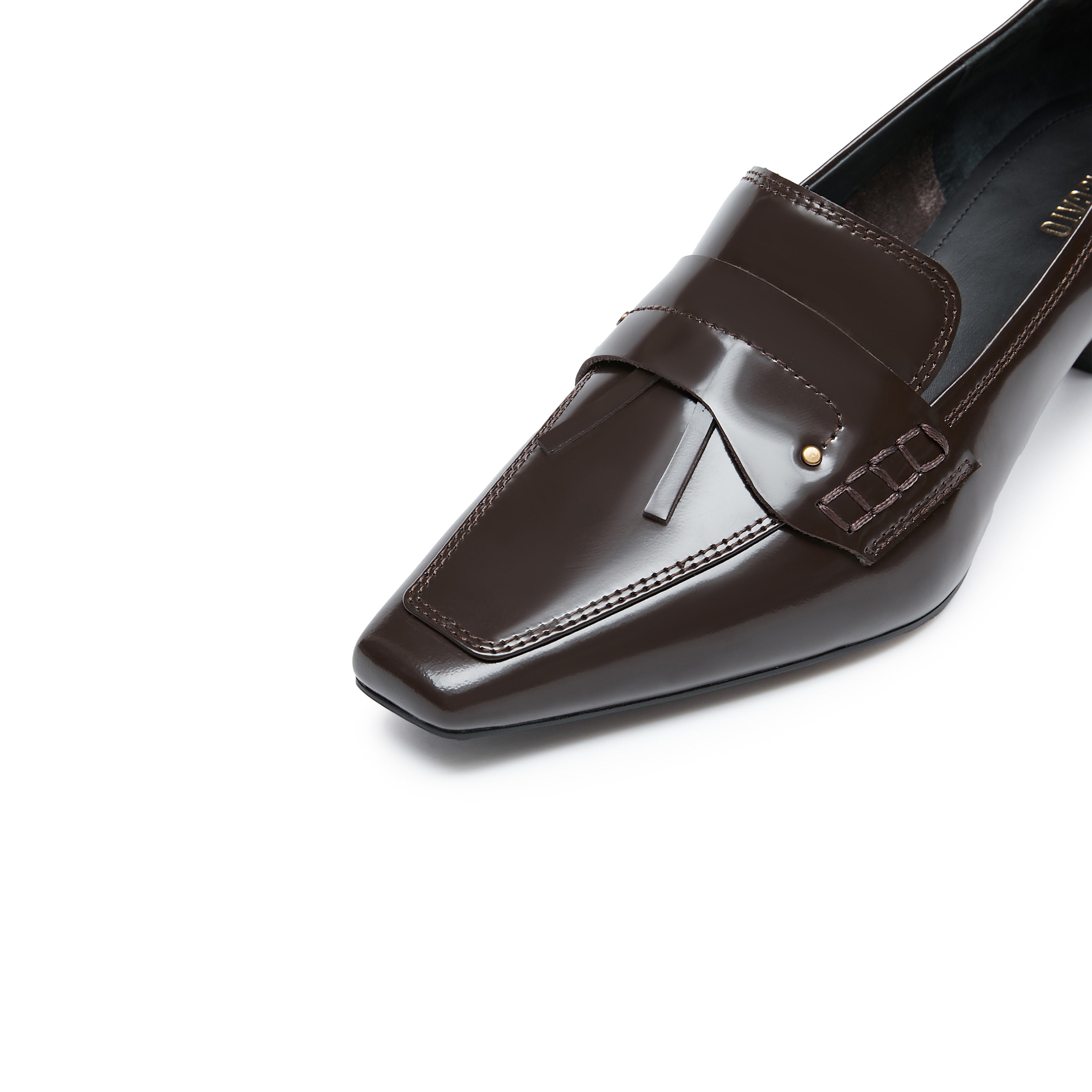 Brown Leather Pointy Penny Pumps