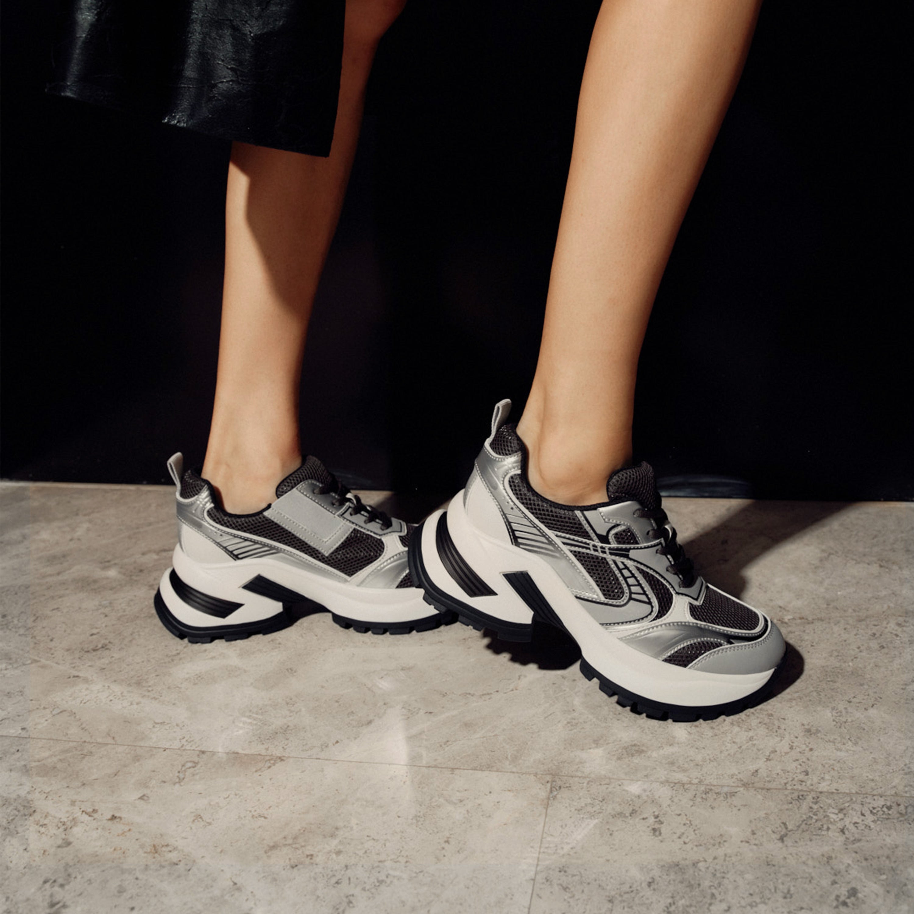 Sliver- Grey Meshed Chunky Sneakers