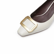 Beige Waxy Square Buckle Workwear Pumps
