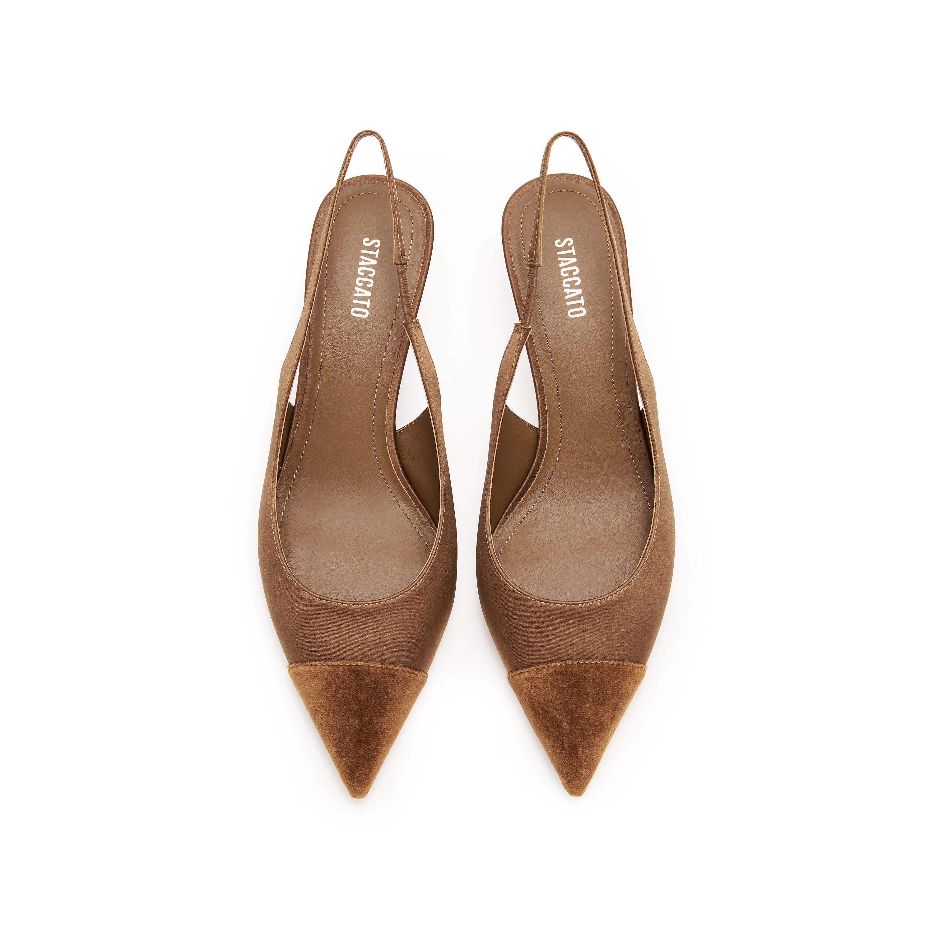 Caramel Silk Golden Heel Slingback Pumps
