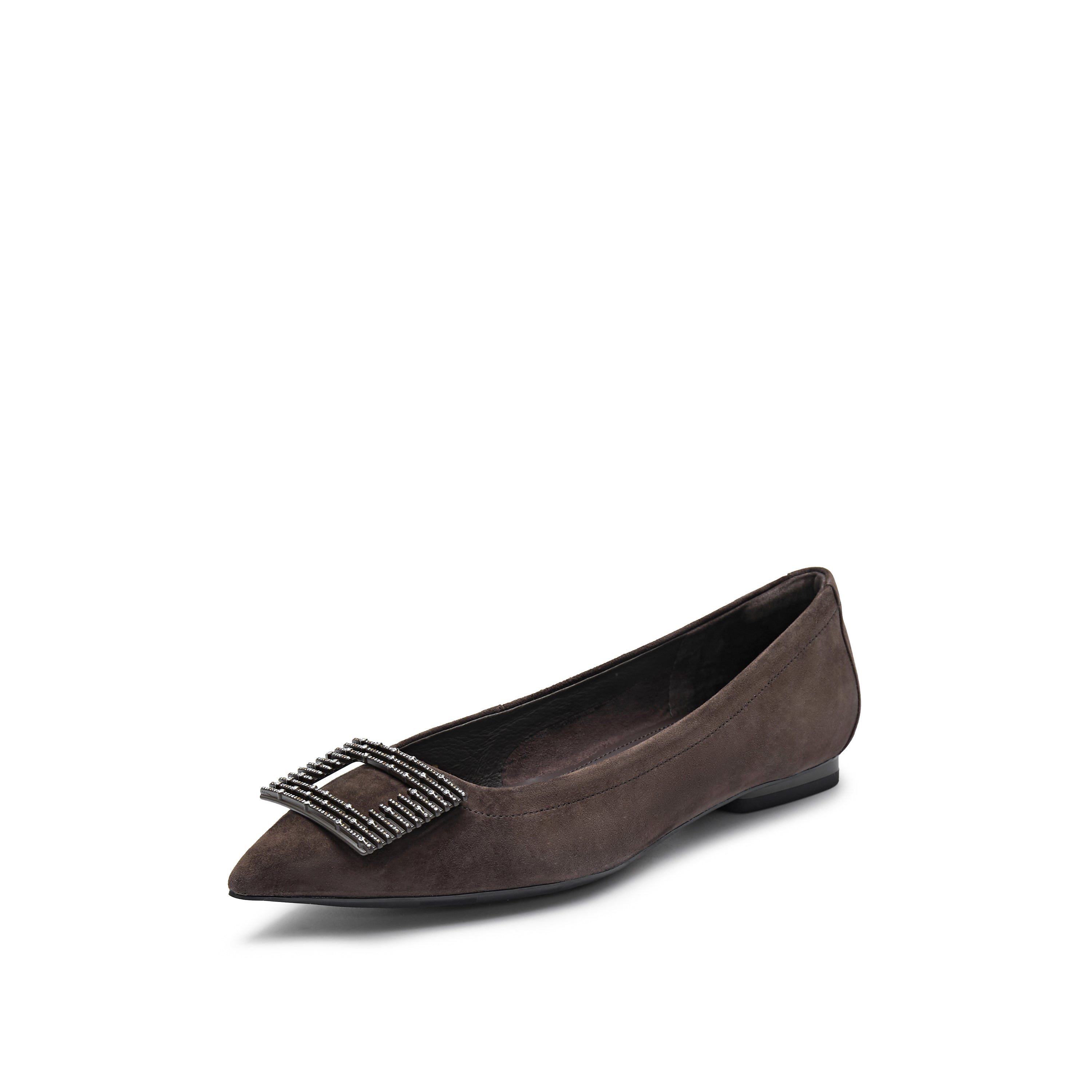 Brown Square Buckle Suede Pointy Flats