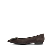Brown Square Buckle Suede Pointy Flats