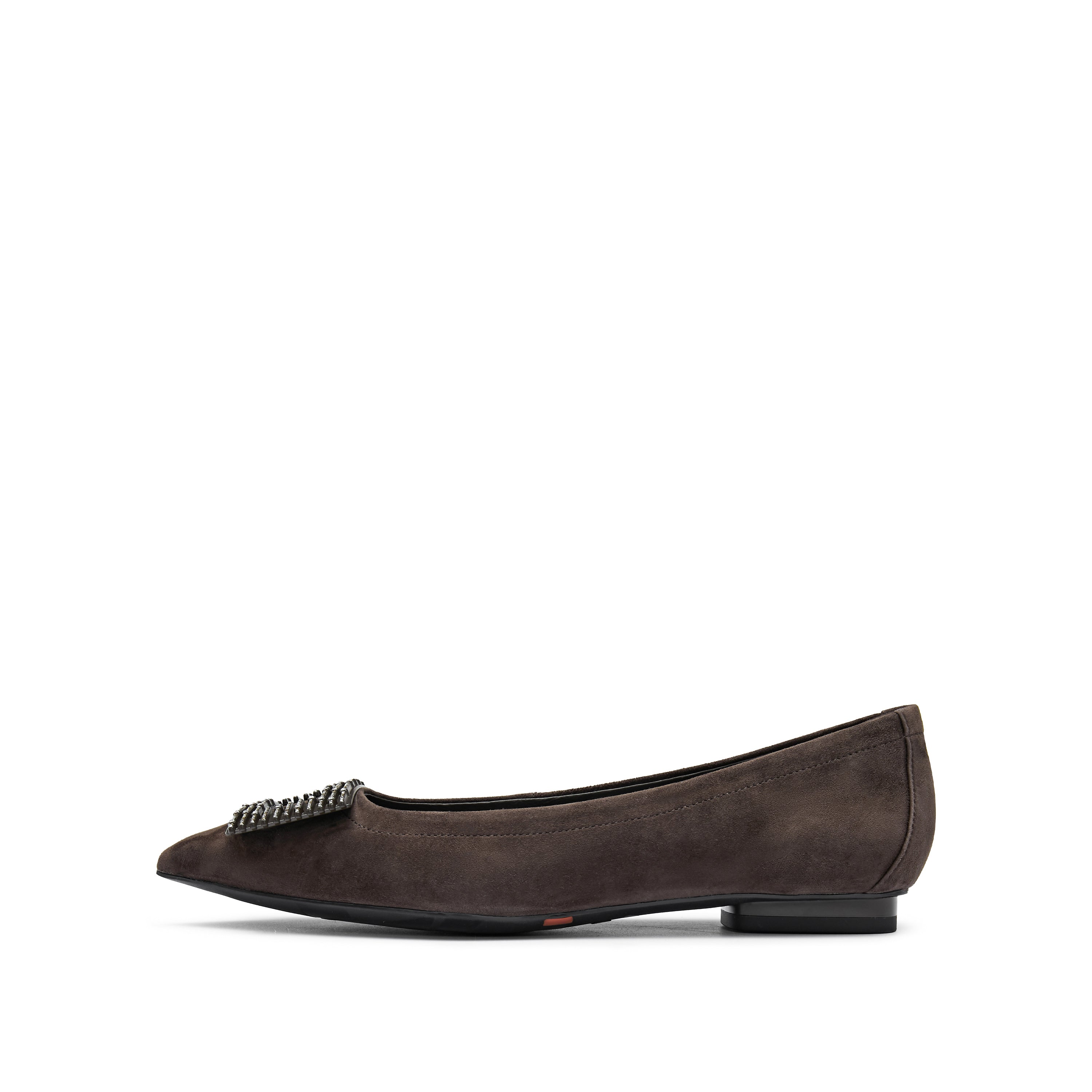 Brown Square Buckle Suede Pointy Flats