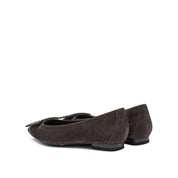 Brown Square Buckle Suede Pointy Flats