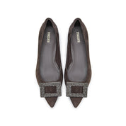 Brown Square Buckle Suede Pointy Flats