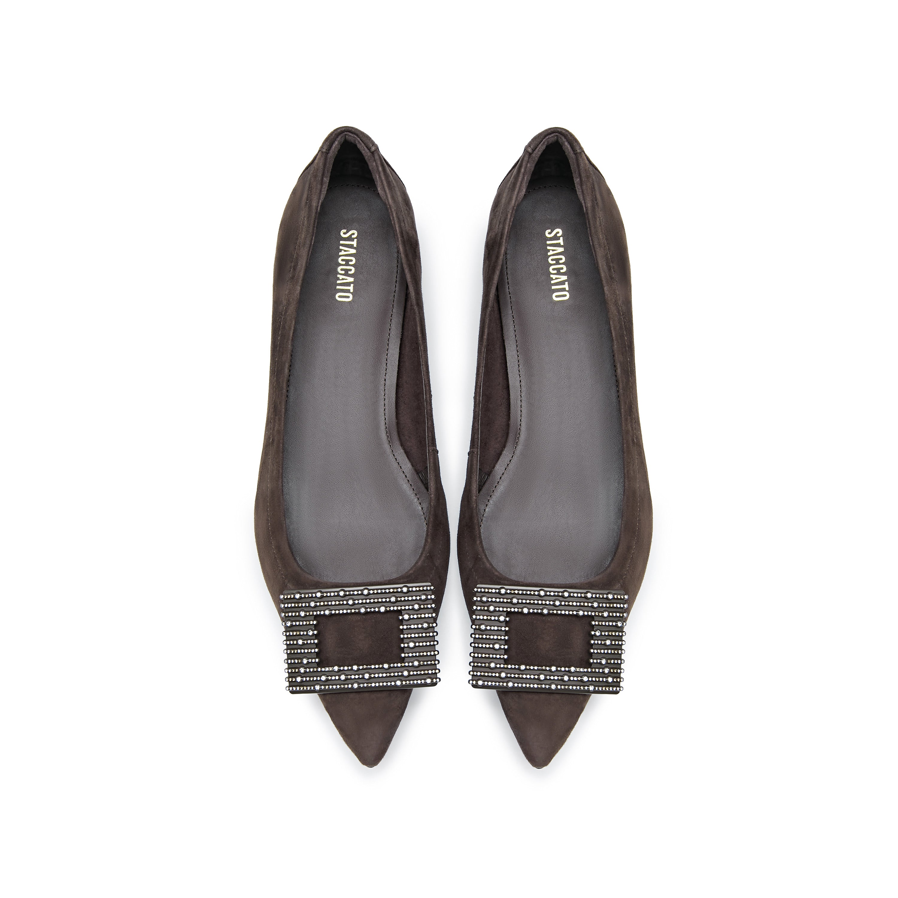 Brown Square Buckle Suede Pointy Flats