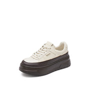 Beige Platform Two-tone Leather Sneakers