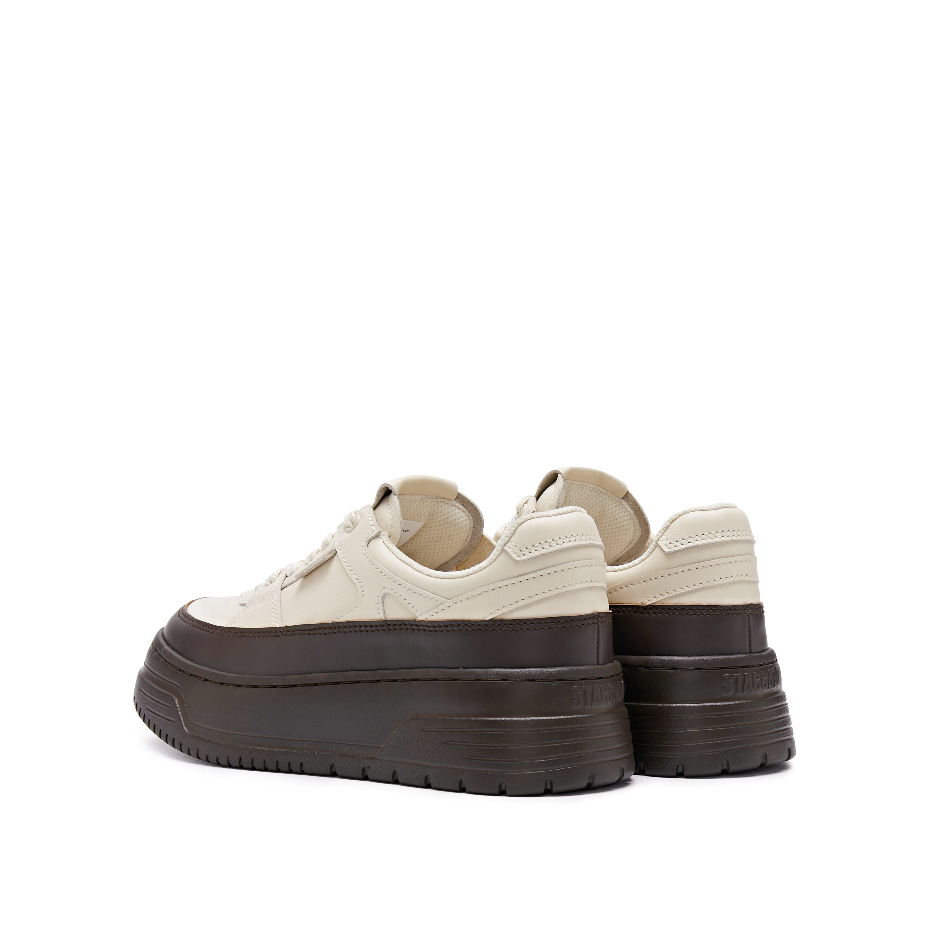 Beige Platform Two-tone Leather Sneakers