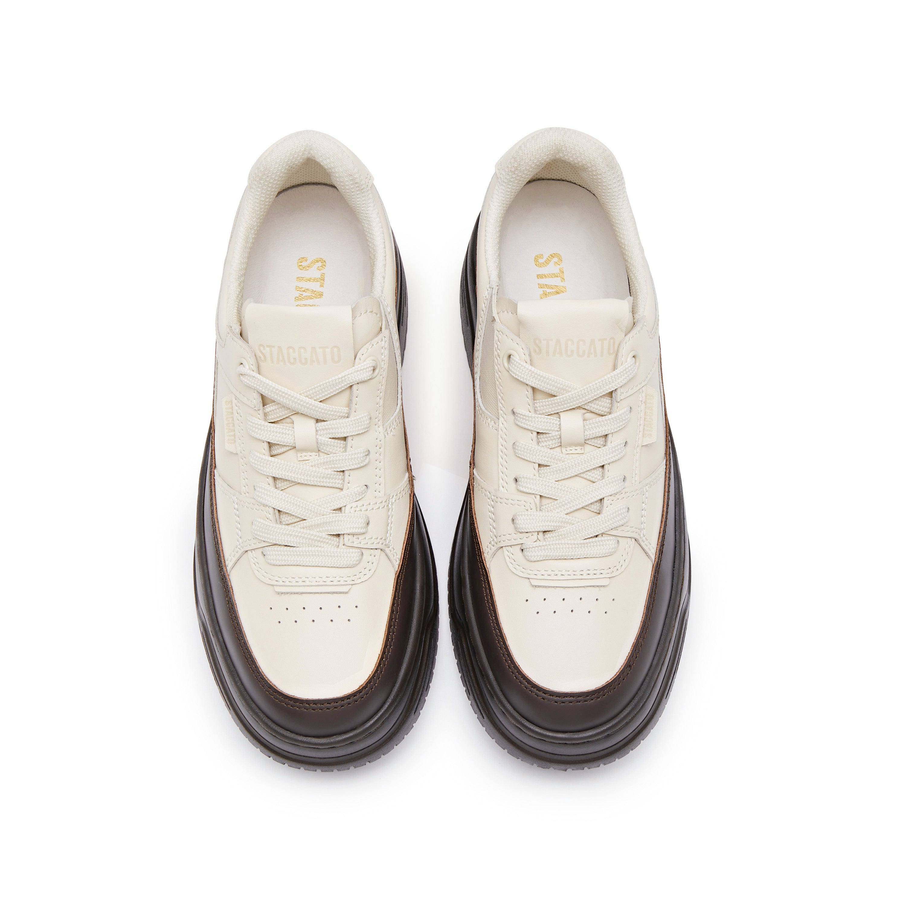 Beige Platform Two-tone Leather Sneakers