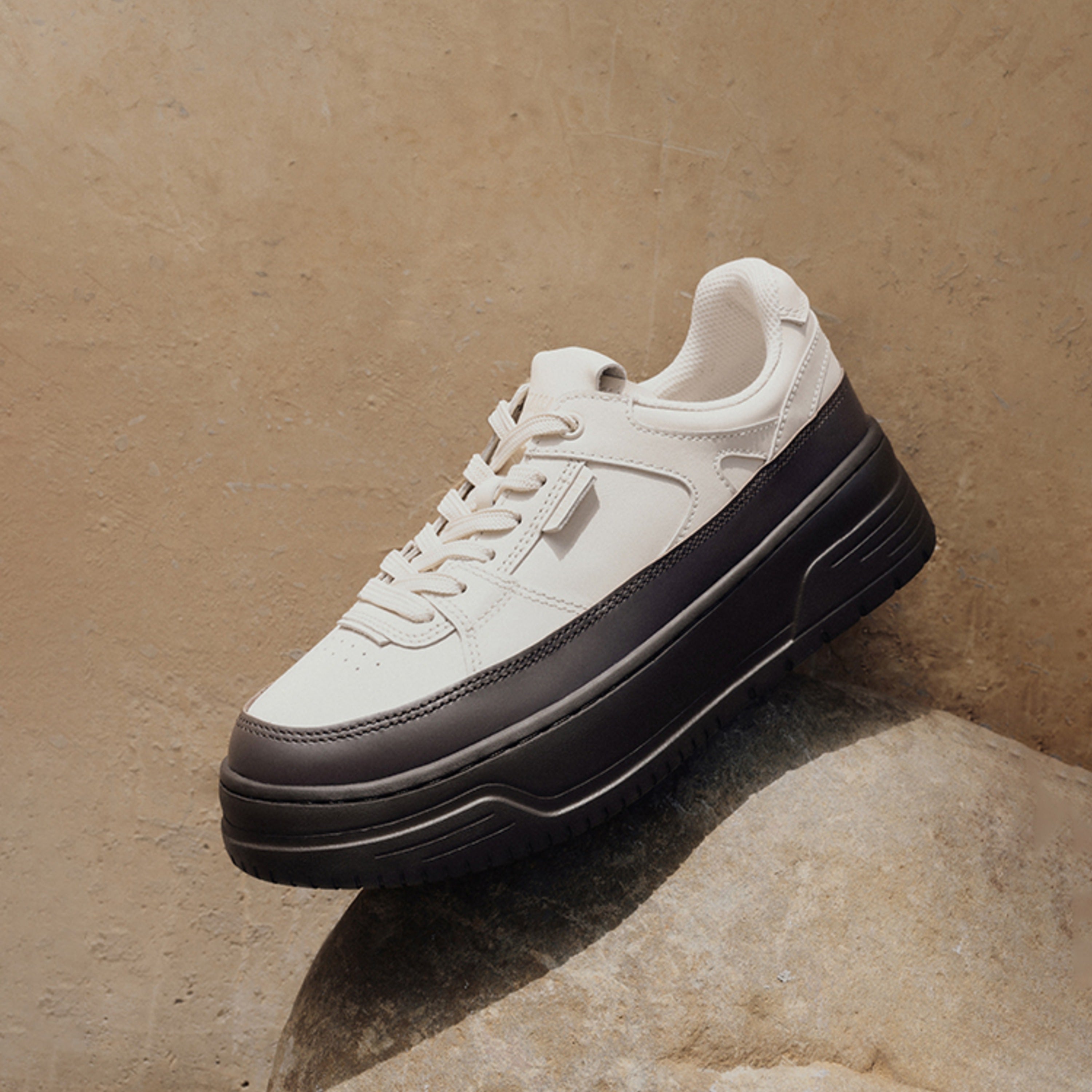 Beige Platform Two-tone Leather Sneakers