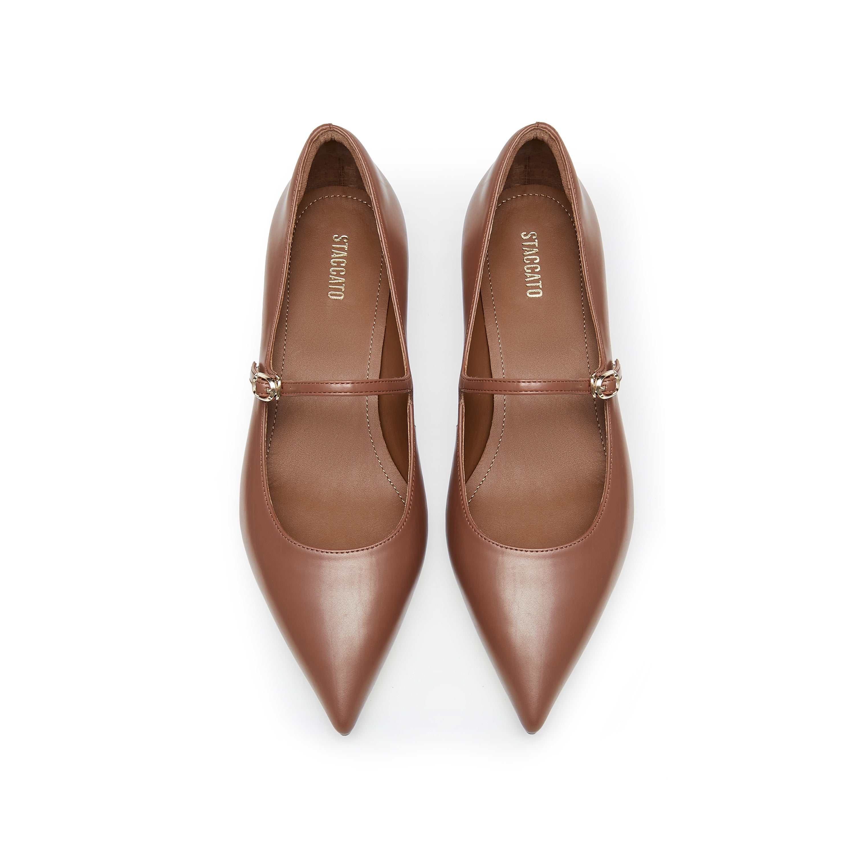 Caramel Waxy Pointy Strap Golden Heel Pumps