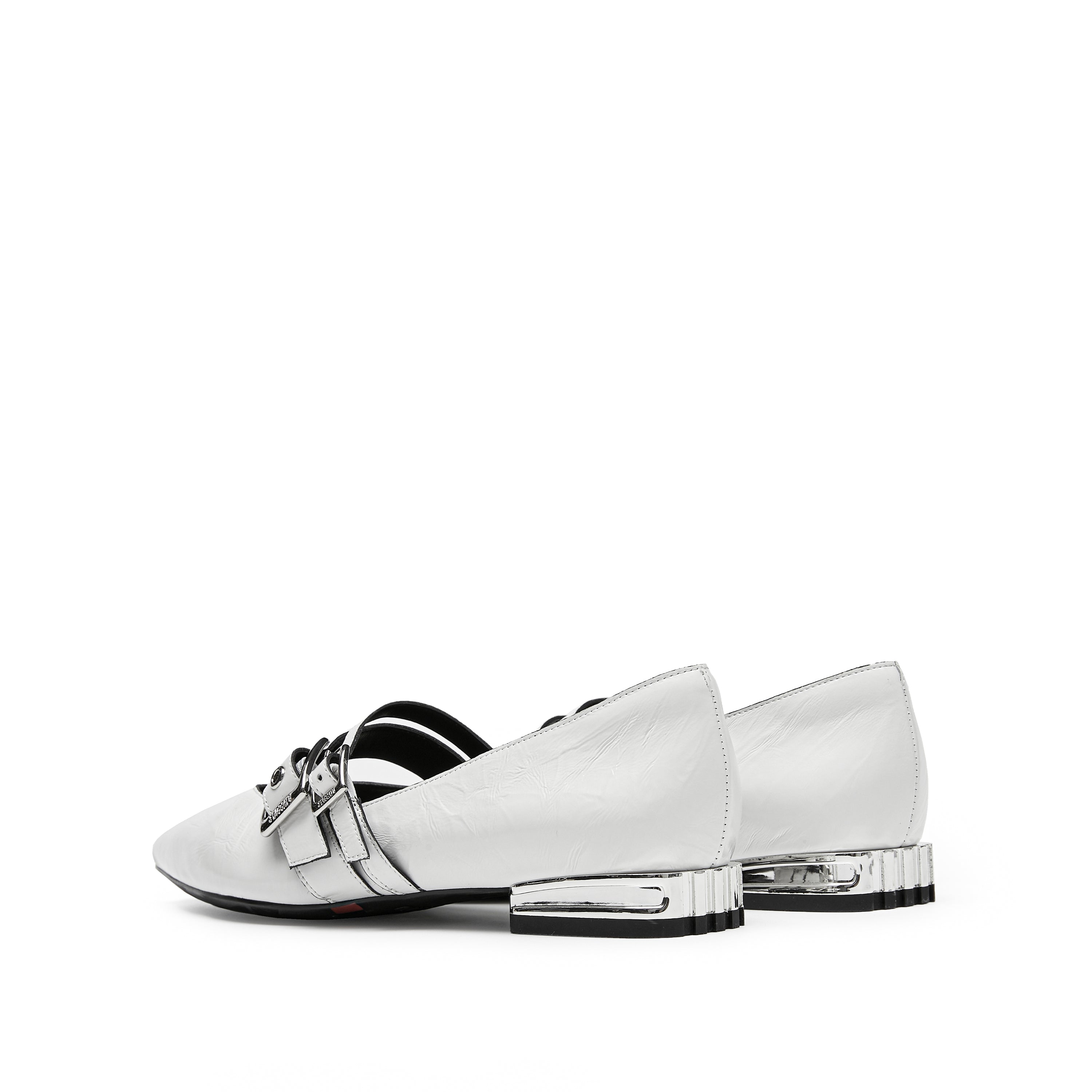 White Wrinkle Leather Strappy Pointy Flats