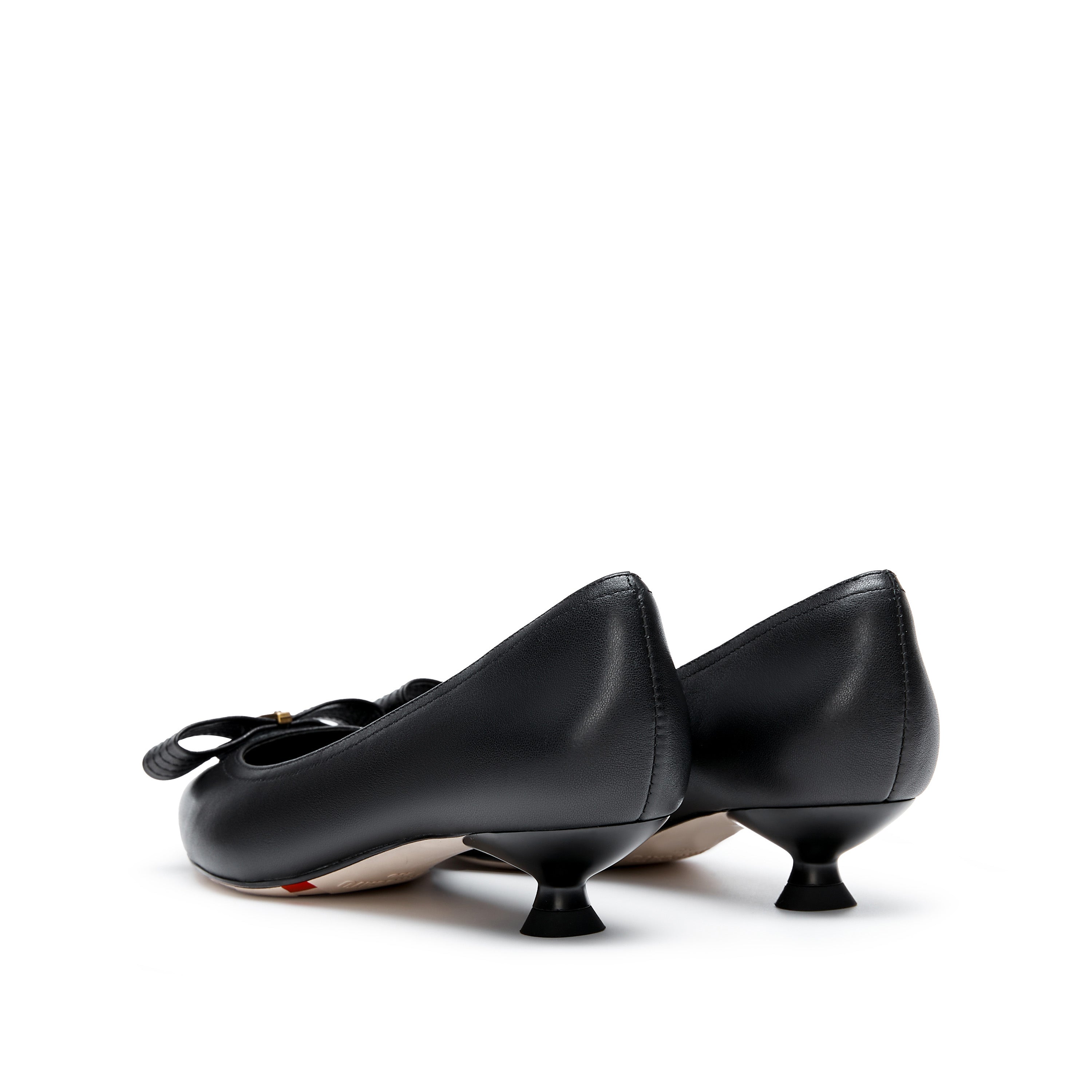 Black ST Bow Leather Workwear Pumps