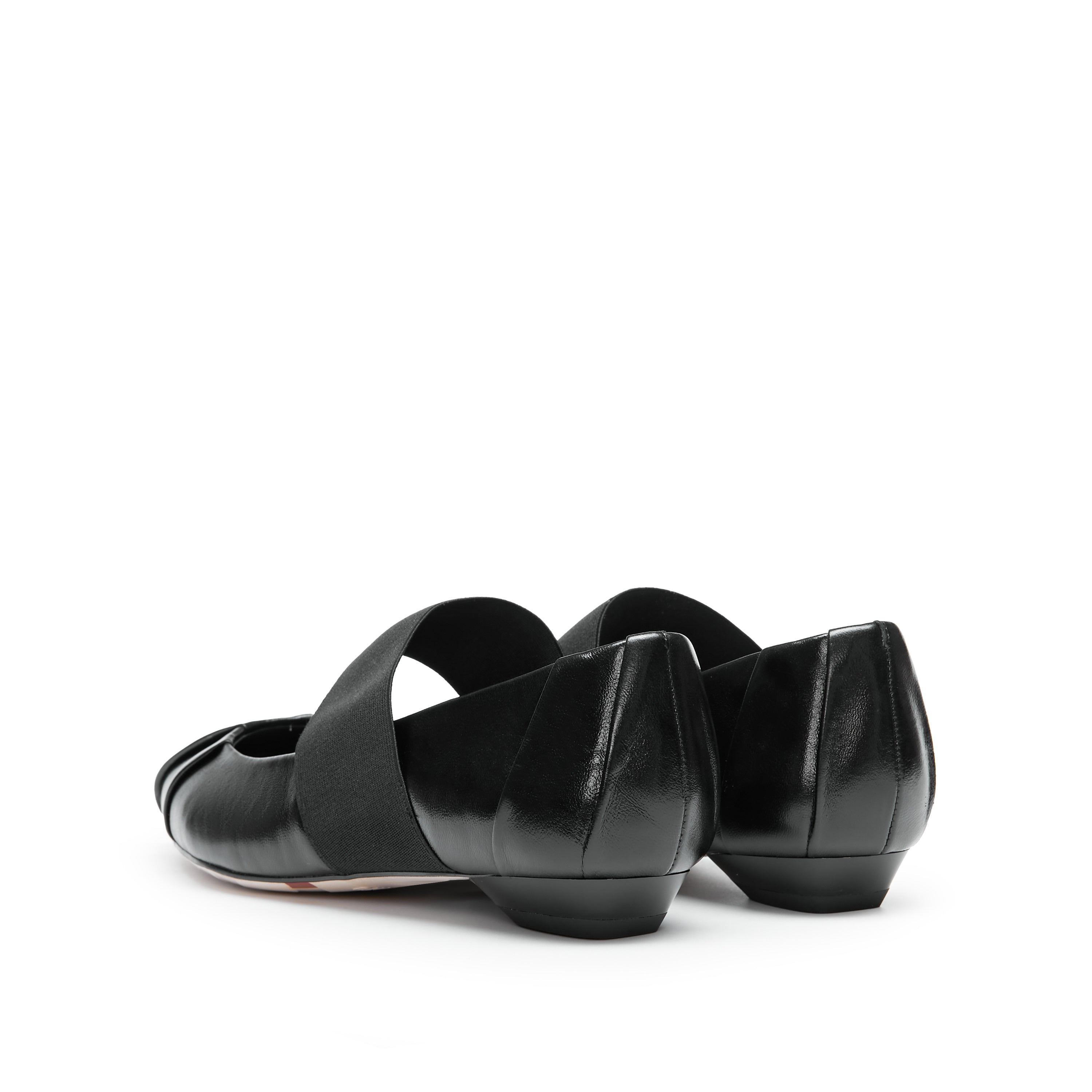 Black Pleated Leather Pointed Ballerina Flats