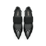 Black Pleated Leather Pointed Ballerina Flats