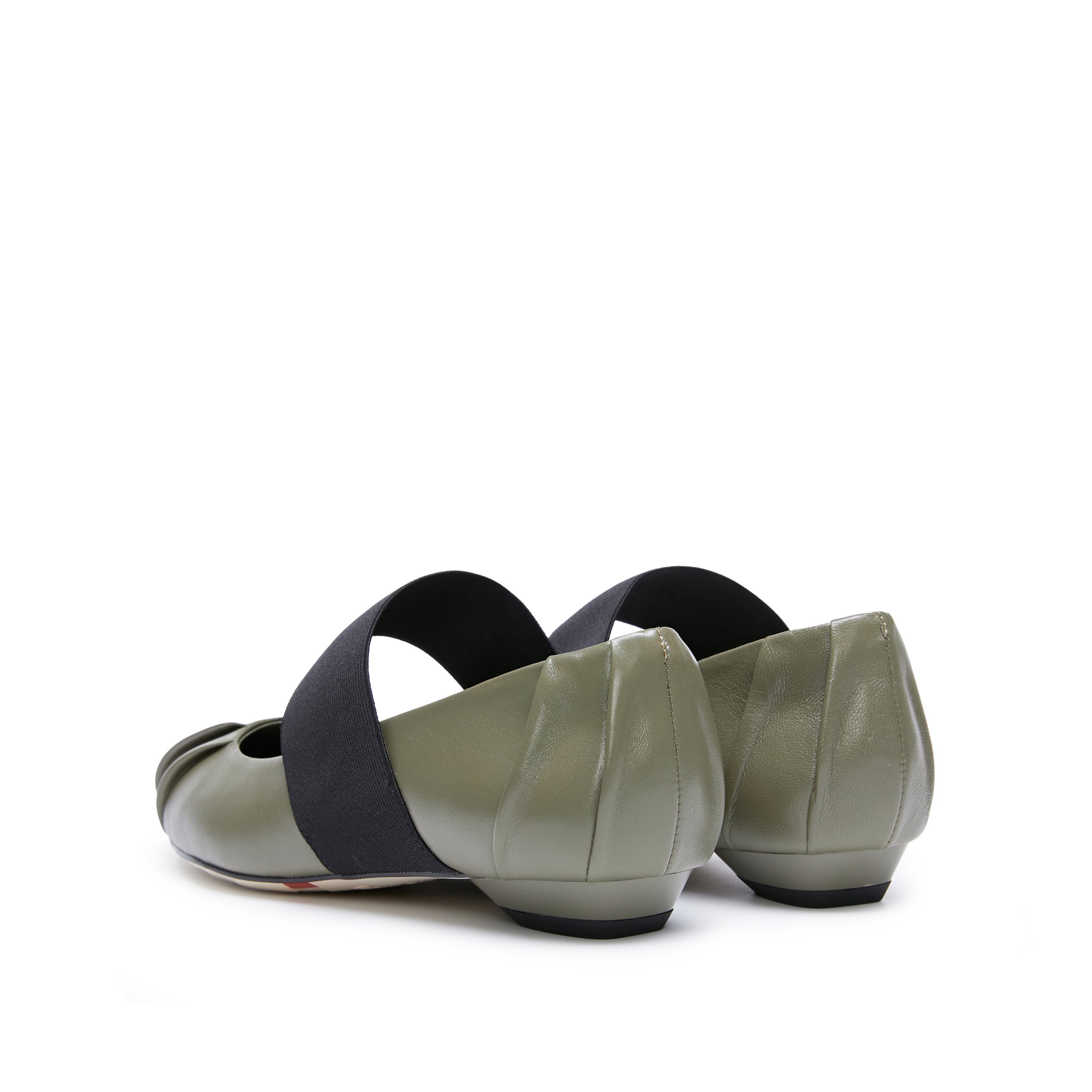 Army Pleated Leather Pointed Ballerina Flats
