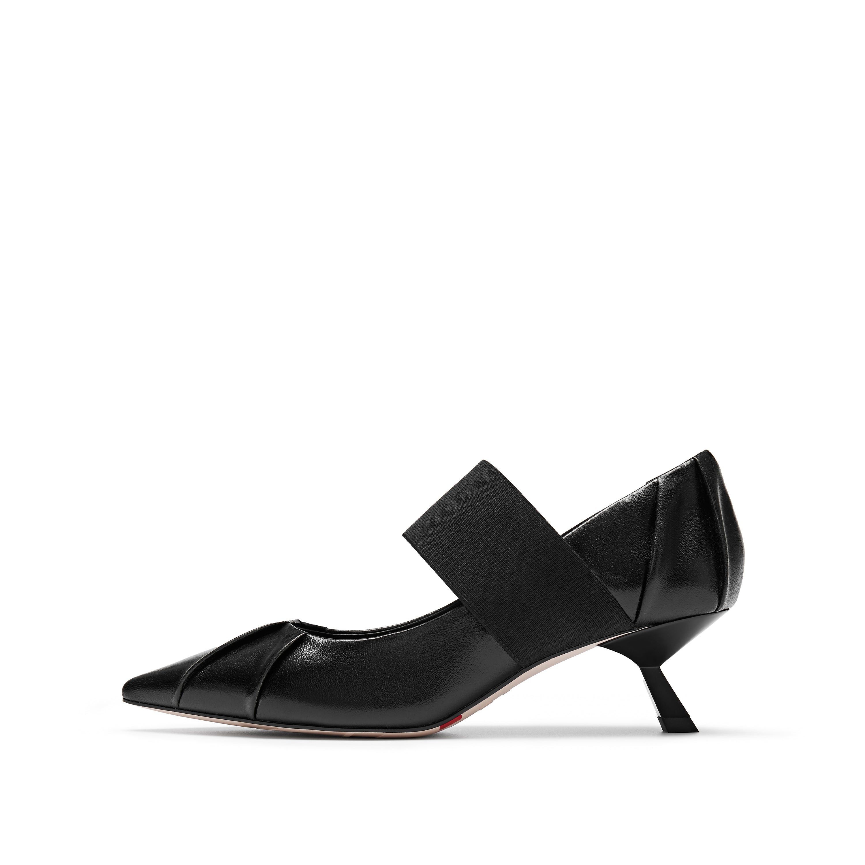 Black Pleated Pointy Elastic Ballerina Pumps