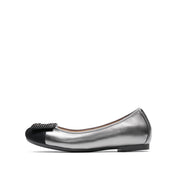 Silvery Grey Square Buckle Leather Ballerina Flats
