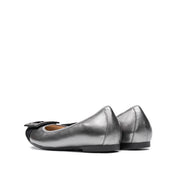 Silvery Grey Square Buckle Leather Ballerina Flats