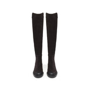 Brown Leather Minimal High Knee Sock Boots