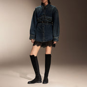 Brown Leather Minimal High Knee Sock Boots