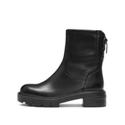 Black Leather Back Lace Up Chunky Boots