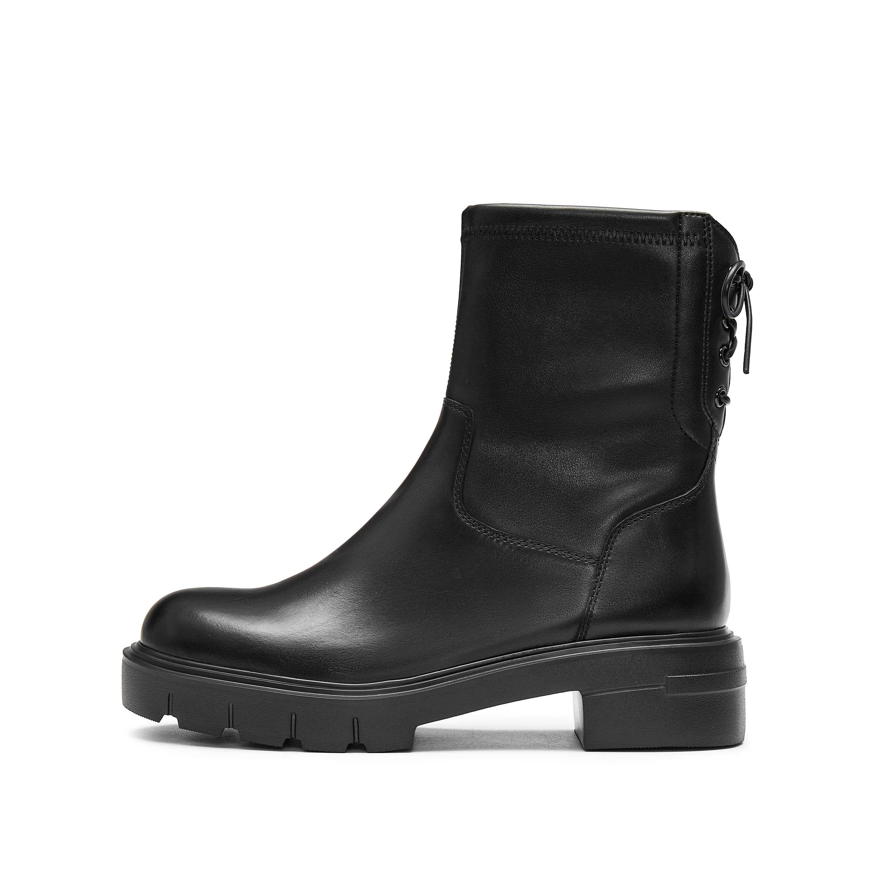 Black Leather Back Lace Up Chunky Boots