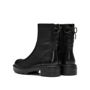 Black Leather Back Lace Up Chunky Boots
