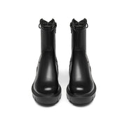 Black Leather Back Lace Up Chunky Boots