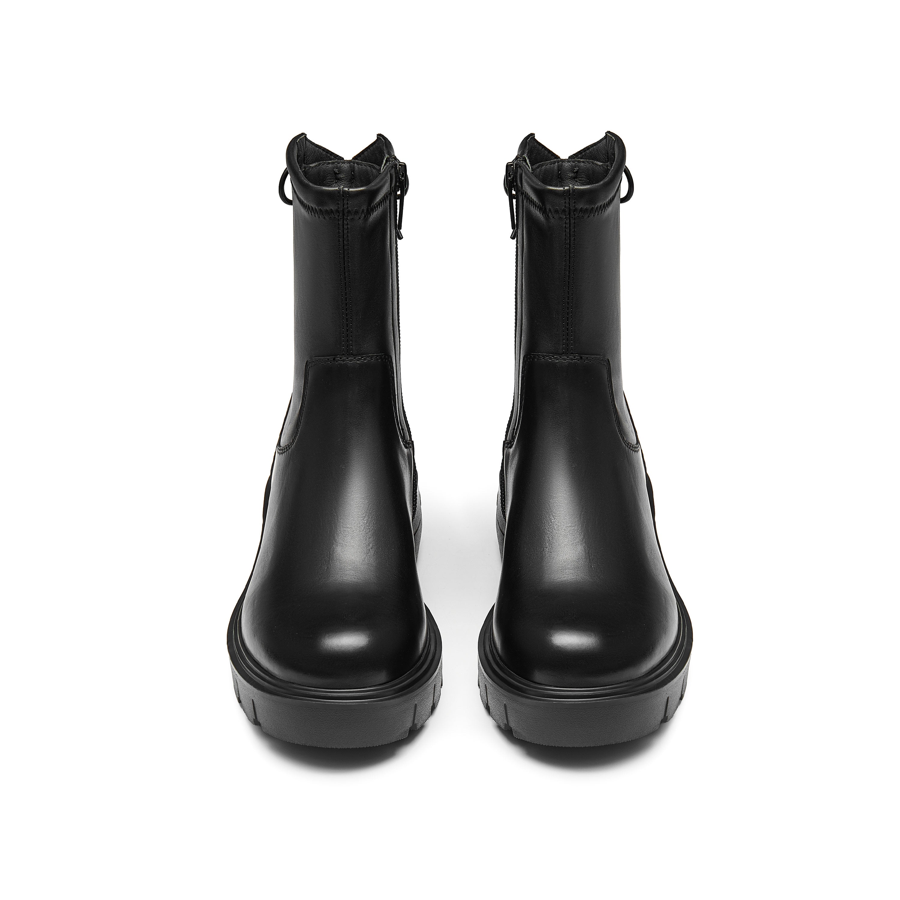 Black Leather Back Lace Up Chunky Boots