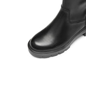 Black Leather Back Lace Up Chunky Boots