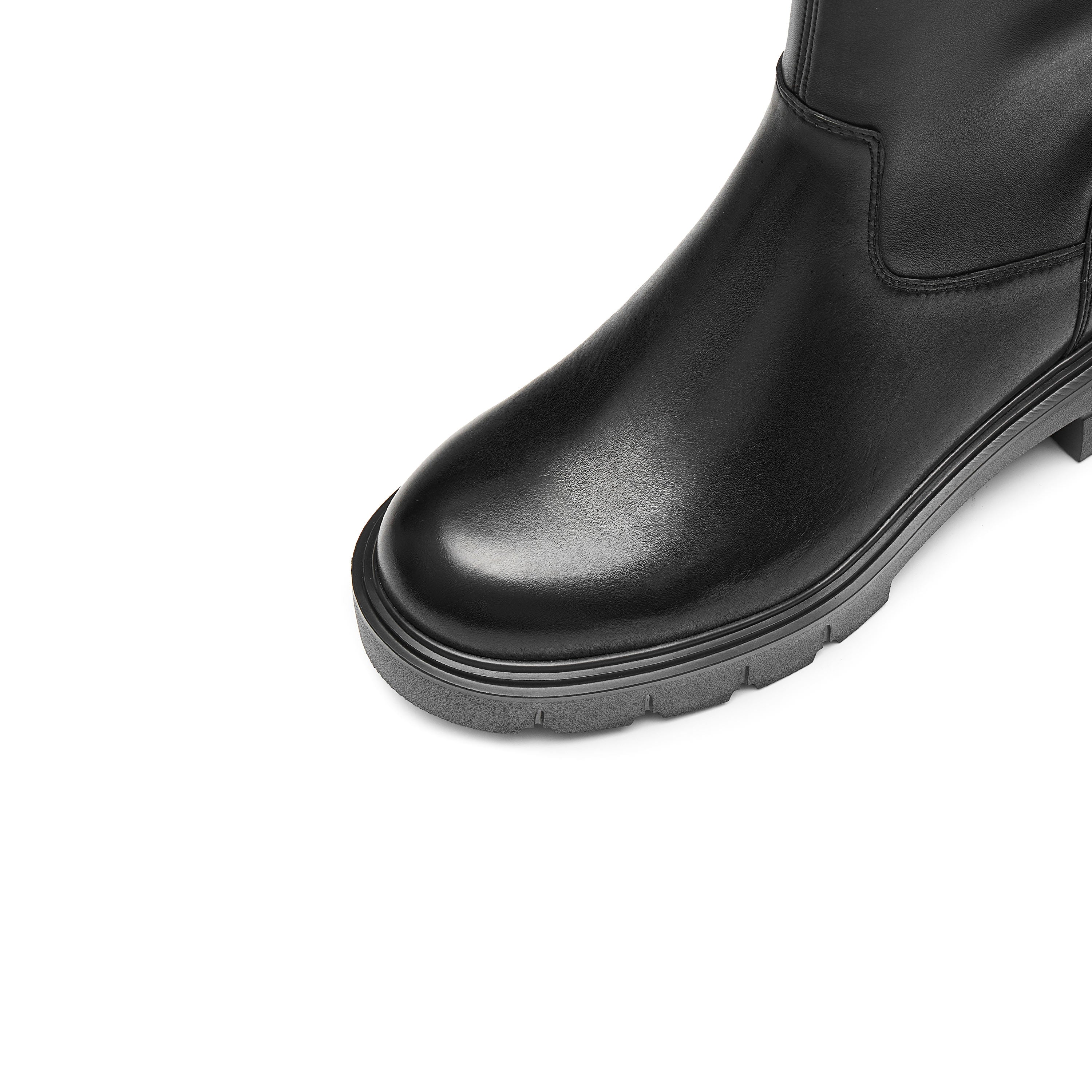 Black Leather Back Lace Up Chunky Boots