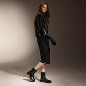 Black Leather Back Lace Up Chunky Boots