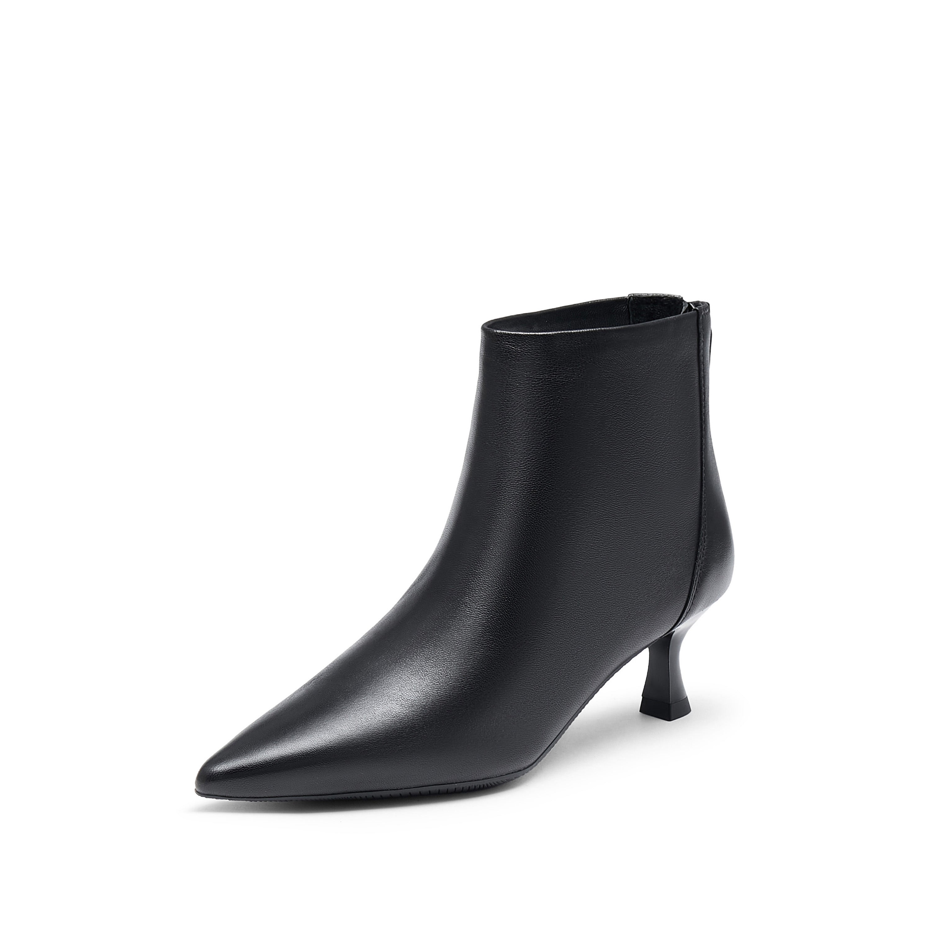 Black Pointy Leather Ankle Boots