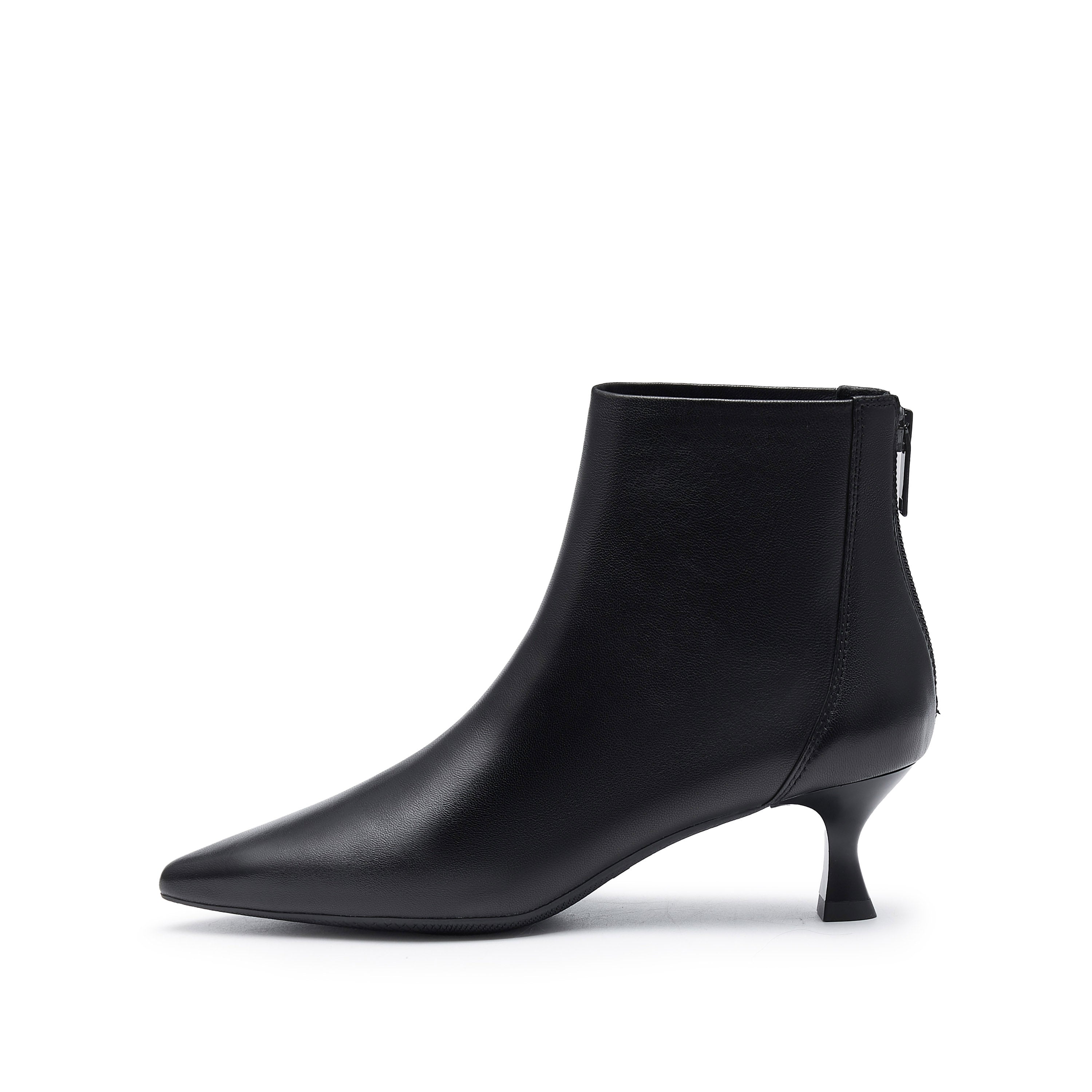 Black Pointy Leather Ankle Boots