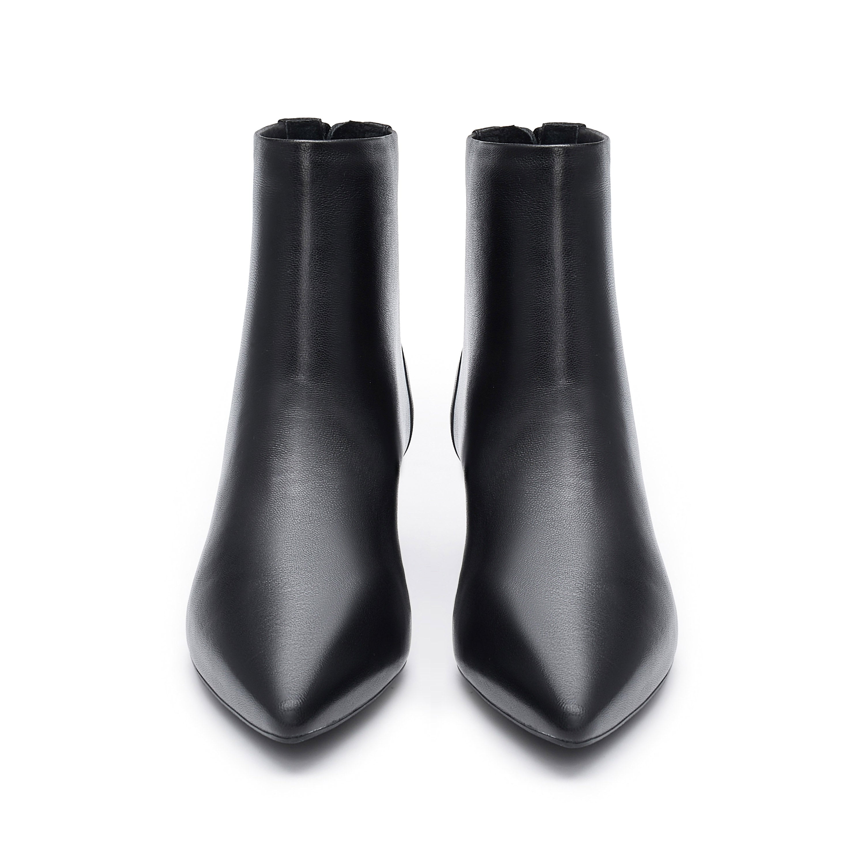 Black Pointy Leather Ankle Boots