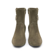 Olive Buckle Suede Ankle Heeled Boots