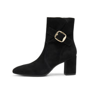 Black Buckle Suede Ankle Heeled Boots