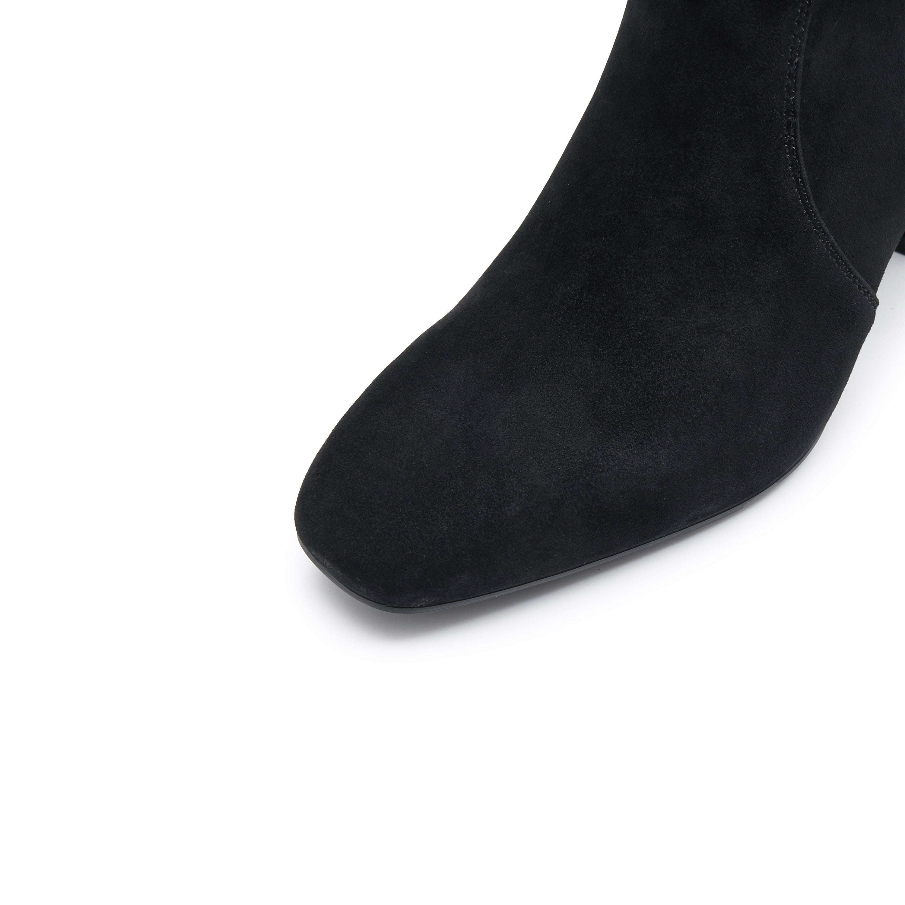 Black Buckle Suede Ankle Heeled Boots