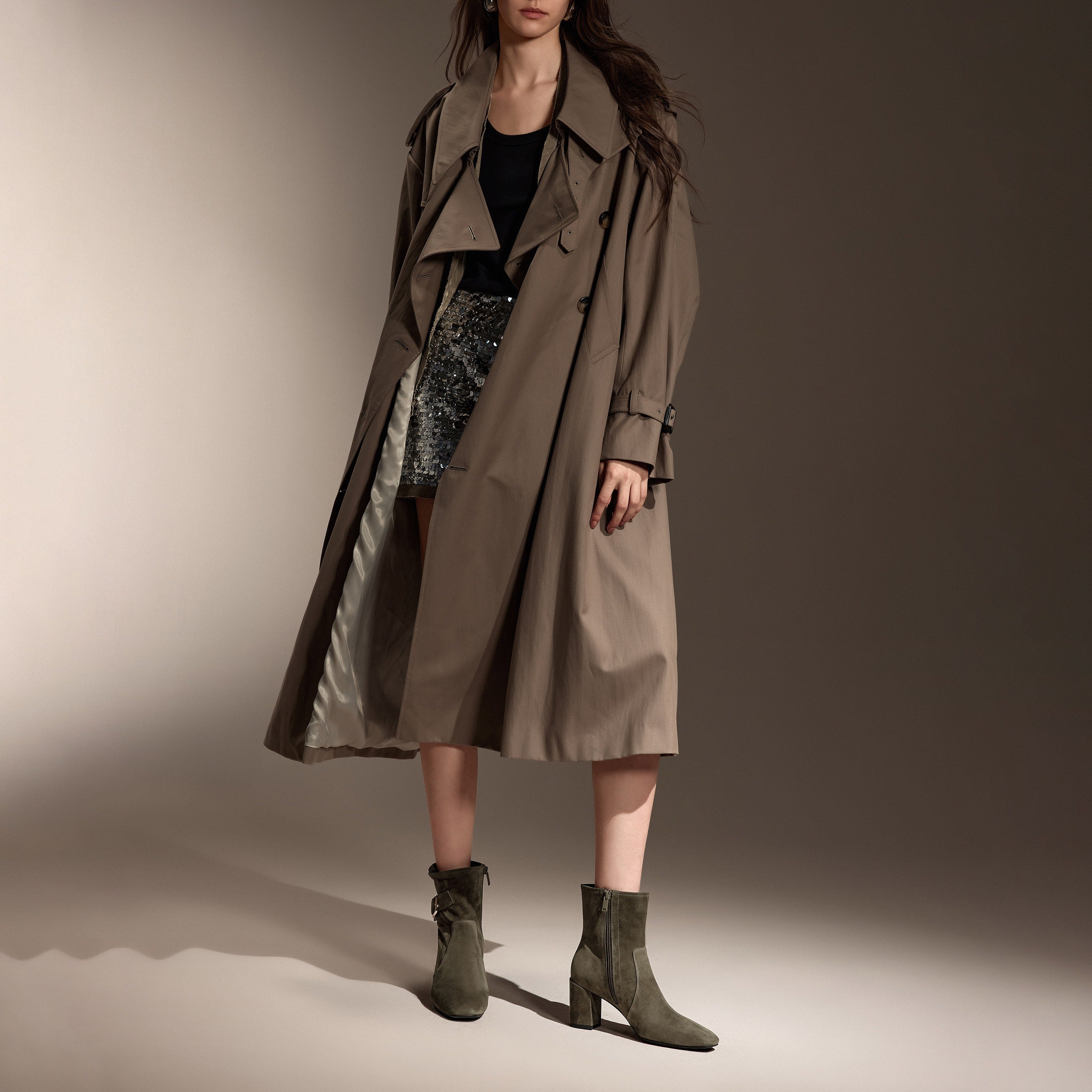 Black Buckle Suede Ankle Heeled Boots